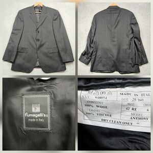 Fumagalli Wool Blazer Mens‎ 42R Gray Windowpane Made in Italy Anthony